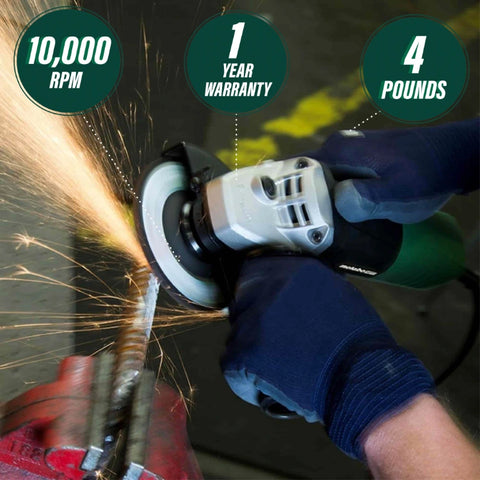 Metabo HPT G12SR4M 4-1/2 Inch 6.2 Amp Slide Switch Angle Grinder Kit w/ 5 Abrasive Wheels