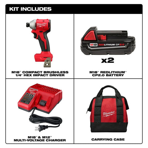 Milwaukee 3650-22CT M18™ Compact Brushless 1/4" Hex Impact Driver Kit