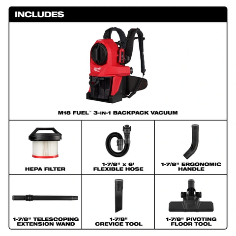 Milwaukee 0895-20 M18 Fuel 3-in-1 Backpack Vacuum