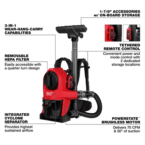 Milwaukee 0895-20 M18 Fuel 3-in-1 Backpack Vacuum