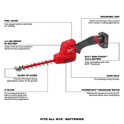 Milwaukee 2533-21 M12 FUEL™ 8" Hedge Trimmer Kit
