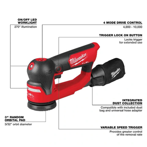 Milwaukee 2535-20 M12 FUEL™ 3" Random Orbital Detail Sander