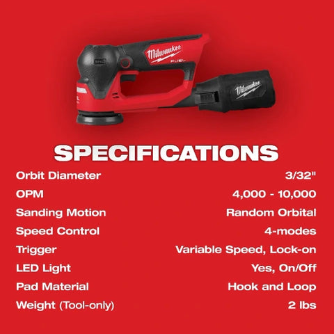 Milwaukee 2535-20 M12 FUEL™ 3" Random Orbital Detail Sander