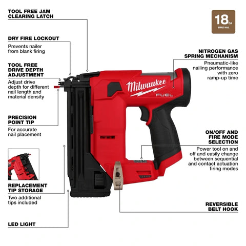 Milwaukee 2541-20 M12 FUEL™ 18 Gauge Compact Brad Nailer