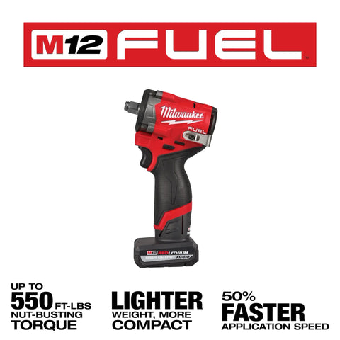 Milwaukee 2563-22 M12 FUEL Stubby 1/2" Impact Wrench Kit