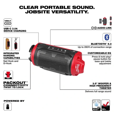 Milwaukee 2955-20 M12™ Bluetooth® Jobsite Speaker w/ PACKOUT™ Compatibility