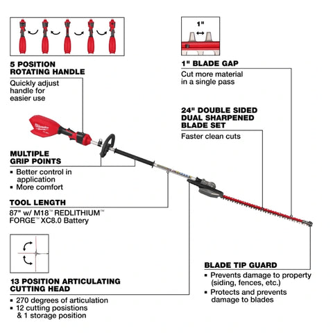 Milwaukee 3012-20 M18 Fuel Extended Reach Hedge Trimmer