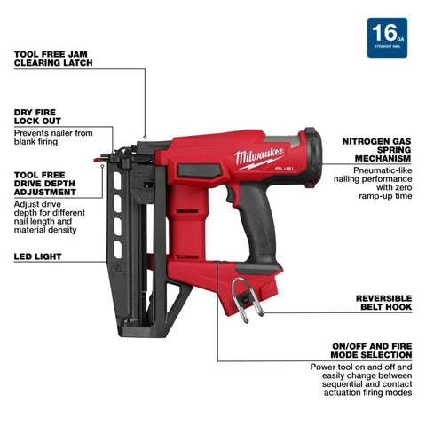 Milwaukee 3020-20 M18 FUEL™ 16 Gauge Straight Finish Nailer