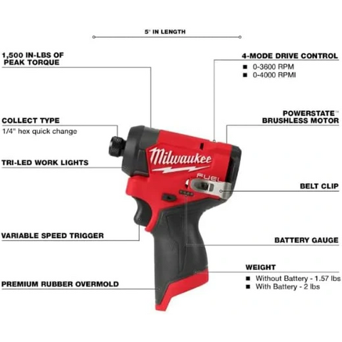 Milwaukee 3453-22HSR M12 FUEL 12V Lithium-Ion Cordless 3/8 in. Ratchet and 1/4 in. Impact Driver Kit (2-Tool) w/Batteries, Charger & Bag