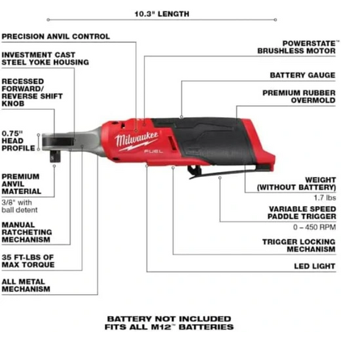 Milwaukee 3453-22HSR M12 FUEL 12V Lithium-Ion Cordless 3/8 in. Ratchet and 1/4 in. Impact Driver Kit (2-Tool) w/Batteries, Charger & Bag