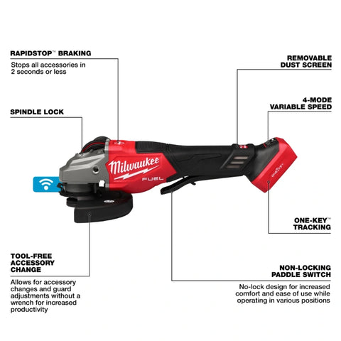 Milwaukee 3672-20 M18 FUEL™ 4-1/2"-6" Variable Speed Braking Grinder, Paddle Switch w/ ONE-KEY™