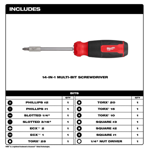 Milwaukee 48-22-2900 14 in 1 Multi-Bit Screwdriver