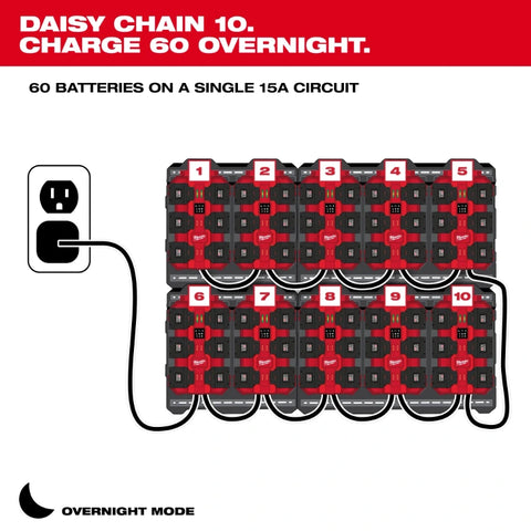 Milwaukee 48-59-1817 M18™ Six Bay Daisy Chain Rapid Charger w/ PACKOUT™ Compatibility