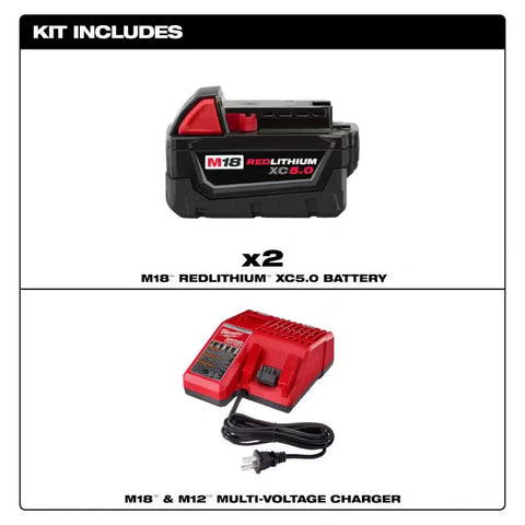 Milwaukee 48-59-1852B M18 REDLITHIUM Starter Kit 2 XC 5.0 Ah Battery Packs And Multi-Voltage Charger
