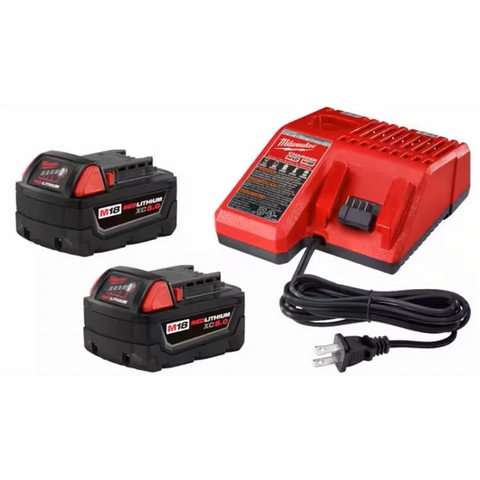 Milwaukee 48-59-1852B M18 REDLITHIUM Starter Kit 2 XC 5.0 Ah Battery Packs And Multi-Voltage Charger