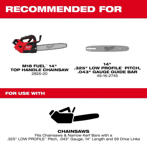 Milwaukee 49-16-2744 14" .325" LOW PROFILE™ Pitch, .043" Gauge Saw Chain