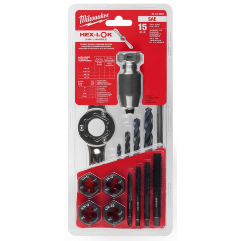 Milwaukee 49-22-5602 15PC SAE Tap and Die Set with Hex-LOK™ 2-in-1 Handle