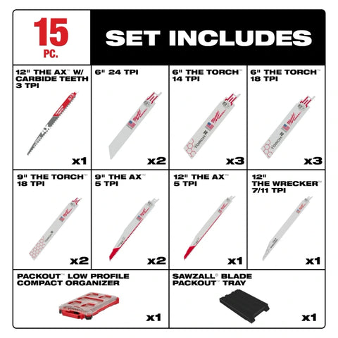 Milwaukee 49-22-5641 15PC SAWZALL® Blade PACKOUT™ Kit