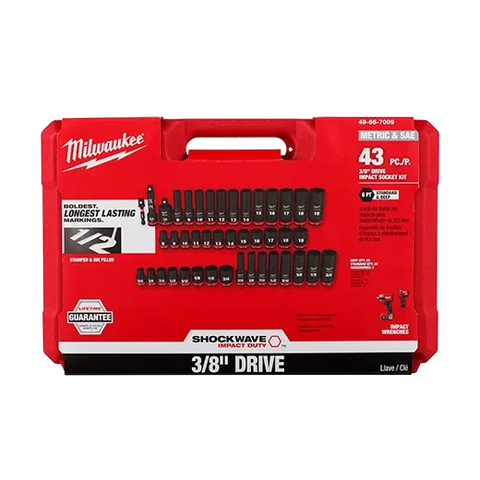 Milwaukee 49-66-7009 43PC SHOCKWAVE Impact Duty™ 3/8" Drive SAE & Metric Deep 6 Point Socket Set