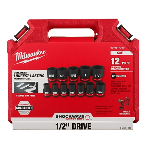 Milwaukee 49-66-7010 12 PC SHOCKWAVE Impact Duty™ 1/2" Drive SAE Standard 6 Point Socket Set