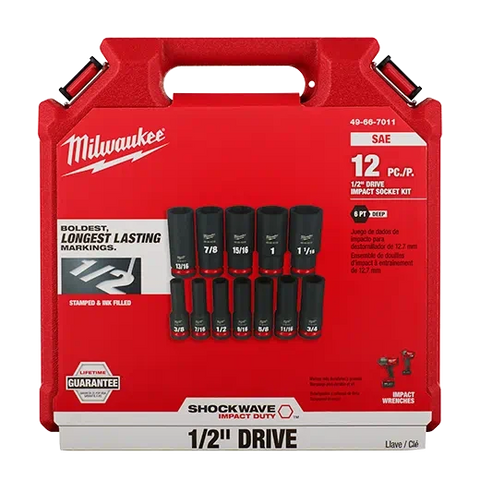 Milwaukee 49-66-7011 12PCSHOCKWAVE Impact Duty™ 1/2" Drive SAE Deep 6 Point Socket Set