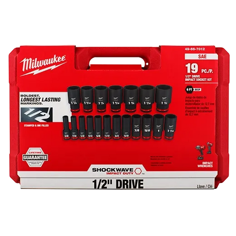 Milwaukee 49-66-7012 19 PC SHOCKWAVE Impact Duty™ 1/2" Drive SAE Deep 6 Point Socket Set