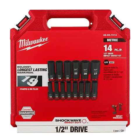 Milwaukee 49-66-7014 14 PC SHOCKWAVE Impact Duty™ 1/2" Drive Metric Deep 6 Point Socket Set