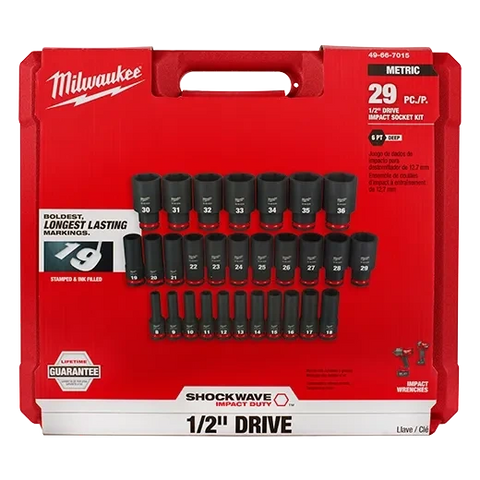 Milwaukee 49-66-7015 29PCSHOCKWAVE Impact Duty™ 1/2" Drive Metric Deep 6 Point Socket Set