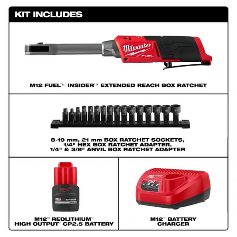 Milwaukee 3050-21 M12 FUEL™ INSIDER™ Extended Reach Box Ratchet Kit