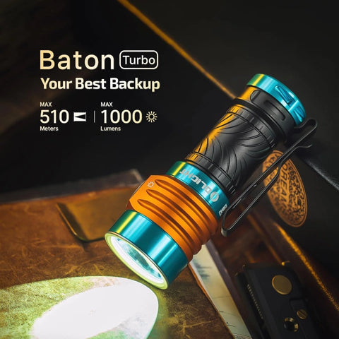 OLIGHT BATONTURBOROADSTER Baton Turbo Compact EDC Flashlight with 510m Long-Range Beam - Roadster