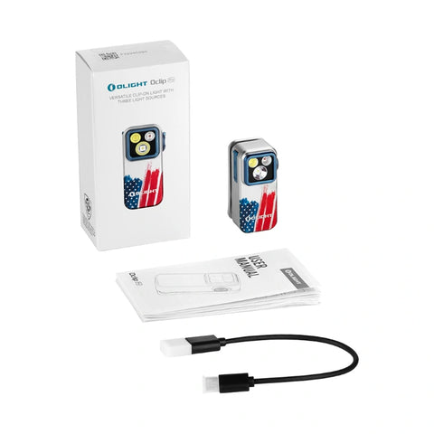 OLIGHT OCLIPPROSTARS Oclip Pro Clip on Flashlight with Floodlight Spotlight and Red Light - Stars & Stripes Edition