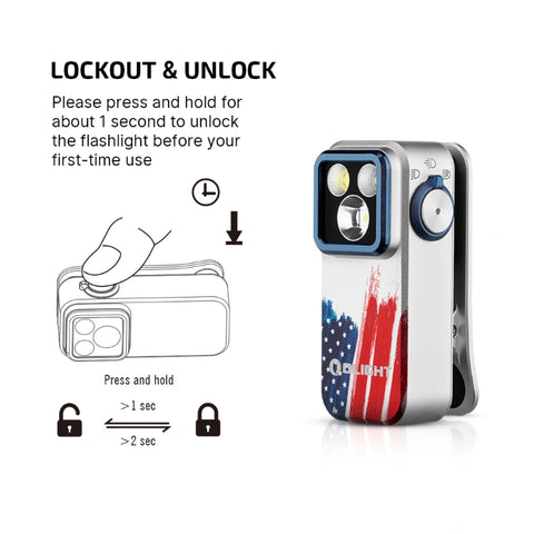 OLIGHT OCLIPPROSTARS Oclip Pro Clip on Flashlight with Floodlight Spotlight and Red Light - Stars & Stripes Edition