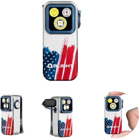 OLIGHT OCLIPPROSTARS Oclip Pro Clip on Flashlight with Floodlight Spotlight and Red Light - Stars & Stripes Edition