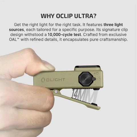 OLIGHT OCLIPULTRAOAL Oclip Ultra Clip-On EDC Light with Flood, Spot, and UV Modes - Olive Green
