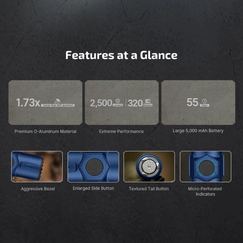 OLIGHT WARRIORULTRANB Warrior Ultra 2500 Lumens Tactical Flashlight with OAL Material - Navy Blue