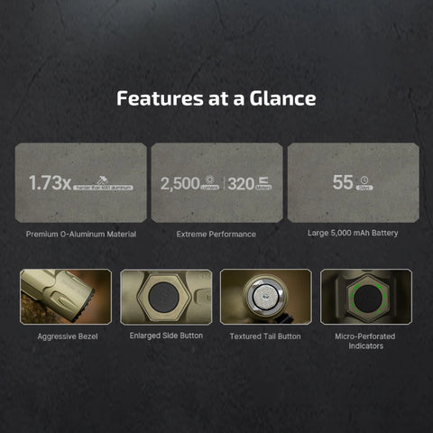 OLIGHT WARRIORULTRAOLG Warrior Ultra 2500 Lumens Tactical Flashlight with OAL Material - Olive Green