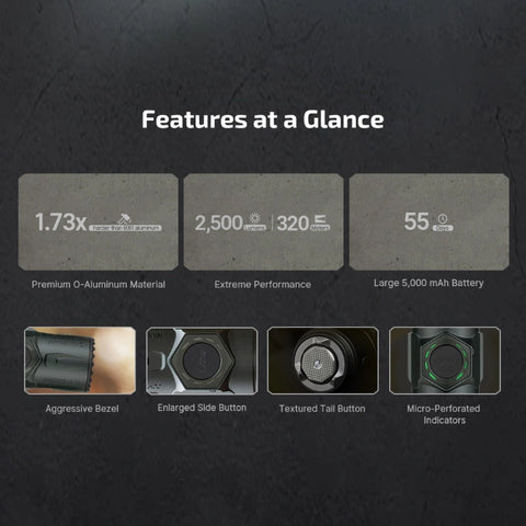OLIGHT WARRIORULTRASG Warrior Ultra 2500 Lumens Tactical Flashlight with OAL Material - Stealth Grey
