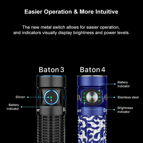 OLIGHT BATON4BP Baton 4 Powerful EDC Flashlight 1300 Lumens -  Blue Phantom