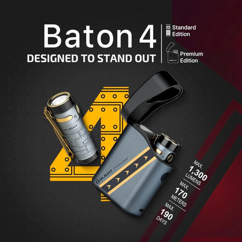 OLIGHT BATON4KITFTPL Baton 4 Powerful EDC Flashlight 1300 Lumens - Fighter Pilot-Premium