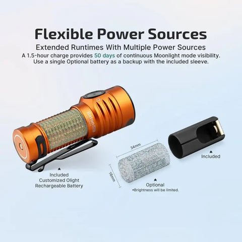 OLIGHT BATONTURBOOGCW Baton Turbo Compact EDC Flashlight with 510m Long-Range Beam - Orange