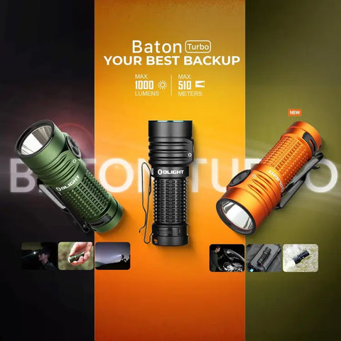 OLIGHT BATONTURBOOGCW Baton Turbo Compact EDC Flashlight with 510m Long-Range Beam - Orange