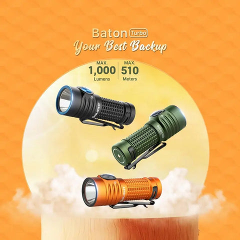 OLIGHT BATONTURBOOGCW Baton Turbo Compact EDC Flashlight with 510m Long-Range Beam - Orange