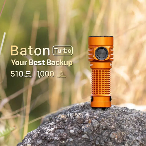 OLIGHT BATONTURBOOGCW Baton Turbo Compact EDC Flashlight with 510m Long-Range Beam - Orange