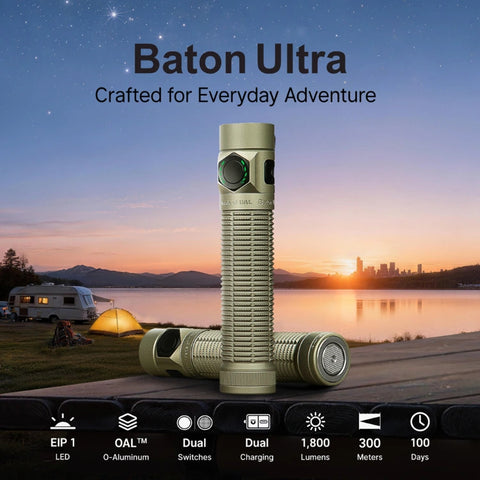 OLIGHT Baton Ultra Dual Switch High Lumen Compact EDC Flashlight - Olive Green