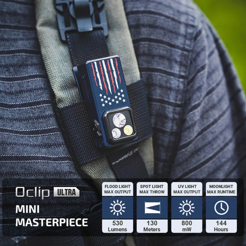 OLIGHT OCLIPULTRASSE Oclip Ultra Clip-On EDC Light with Flood, Spot, and UV Modes - Stars & Stripes Edition