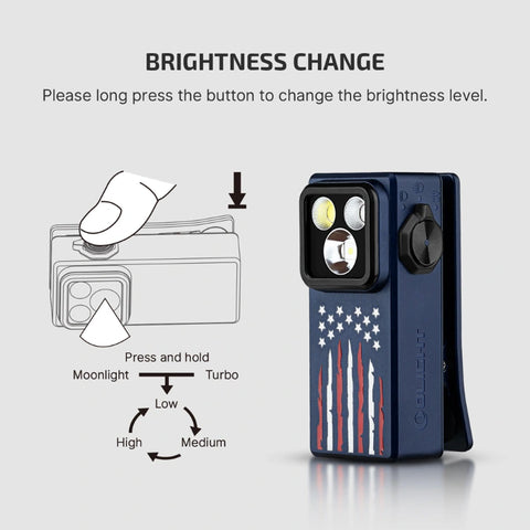OLIGHT OCLIPULTRASSE Oclip Ultra Clip-On EDC Light with Flood, Spot, and UV Modes - Stars & Stripes Edition