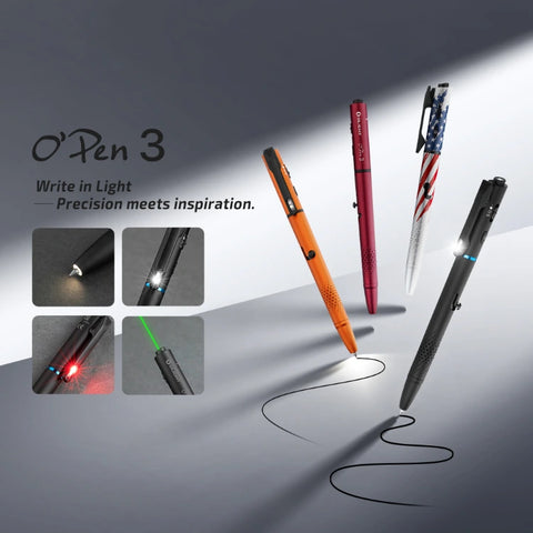 OLIGHT O'PEN 3 Multifunctional Pen Light with 120 Lumens & Green Laser - Stars & Stripes Edition