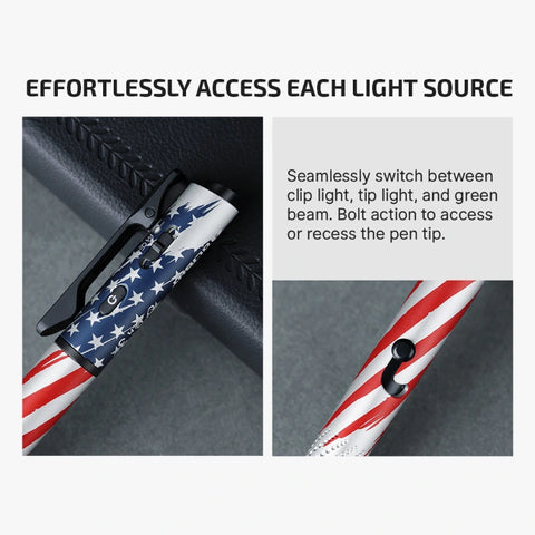 OLIGHT O'PEN 3 Multifunctional Pen Light with 120 Lumens & Green Laser - Stars & Stripes Edition