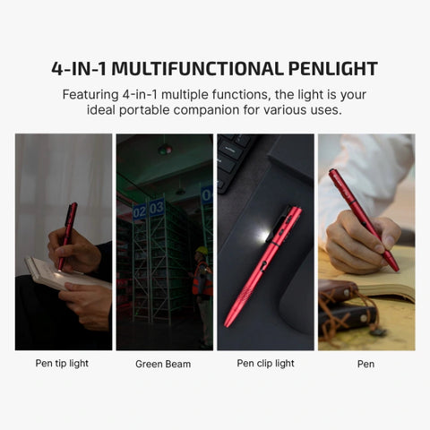 OLIGHT O'PEN 3 Multifunctional Pen Light with 120 Lumens & Green Laser - Wine Red