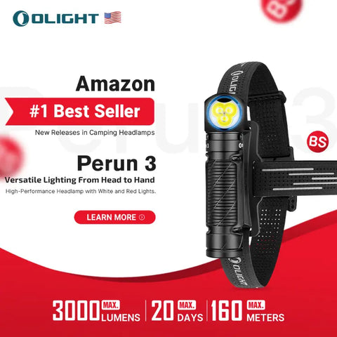OLIGHT PERUN3BK Perun 3 Headlamp 3000 Lumens White Light and Red Light - Black